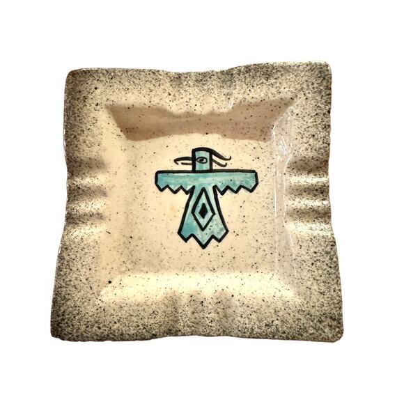 Vintage MCM Death Valley Thunderbird Ashtray Ceramic Speckle Indian Native - Picture 3 of 5
